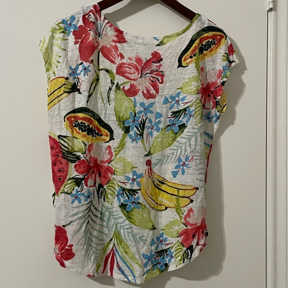 C&C California 100% Linen Tropical Fruit Print Top - Large - Picture 2 of 6